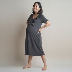 Seraphine Maternity Gray Button Front Midi Dress XL Soft Viscose